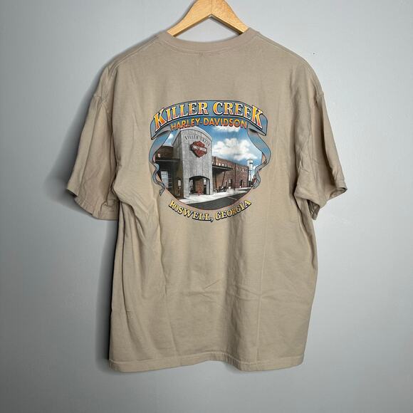 Harley Davidson Men's Tan Killer Creek Roswell Georgia Graphic T-Shirt Size XL - Picture 6 of 6